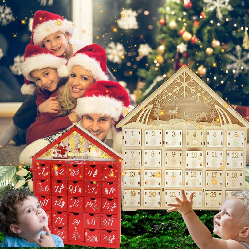 rassembler famille amour tradditionNoël le calendrier de l'avent en bois écologique et indémodable lumineux 