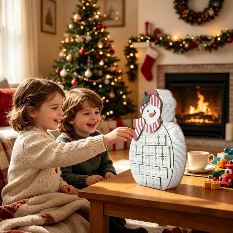 CALENDRIER DE L'AVENT EN BOIS|Réutilisable- Père Noël & Bonhomme de Neige 2026