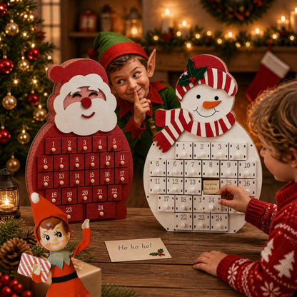CALENDRIER DE L'AVENT EN BOIS|Réutilisable- Père Noël & Bonhomme de Neige 2026