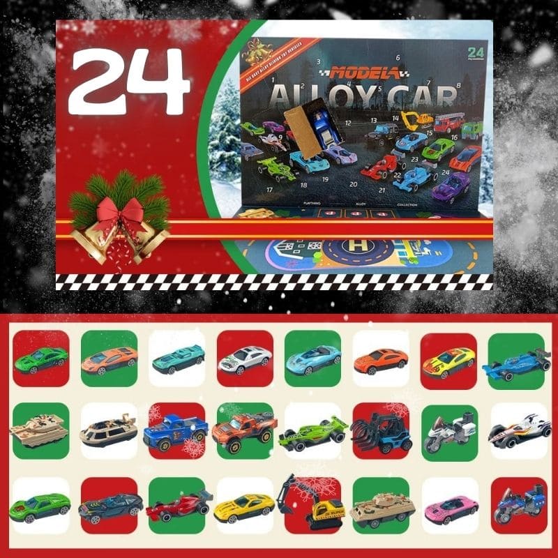 une magnifique boite de calendrier de l'avent enfant pour amateur de petites voiture jouet miniature et collectionneur