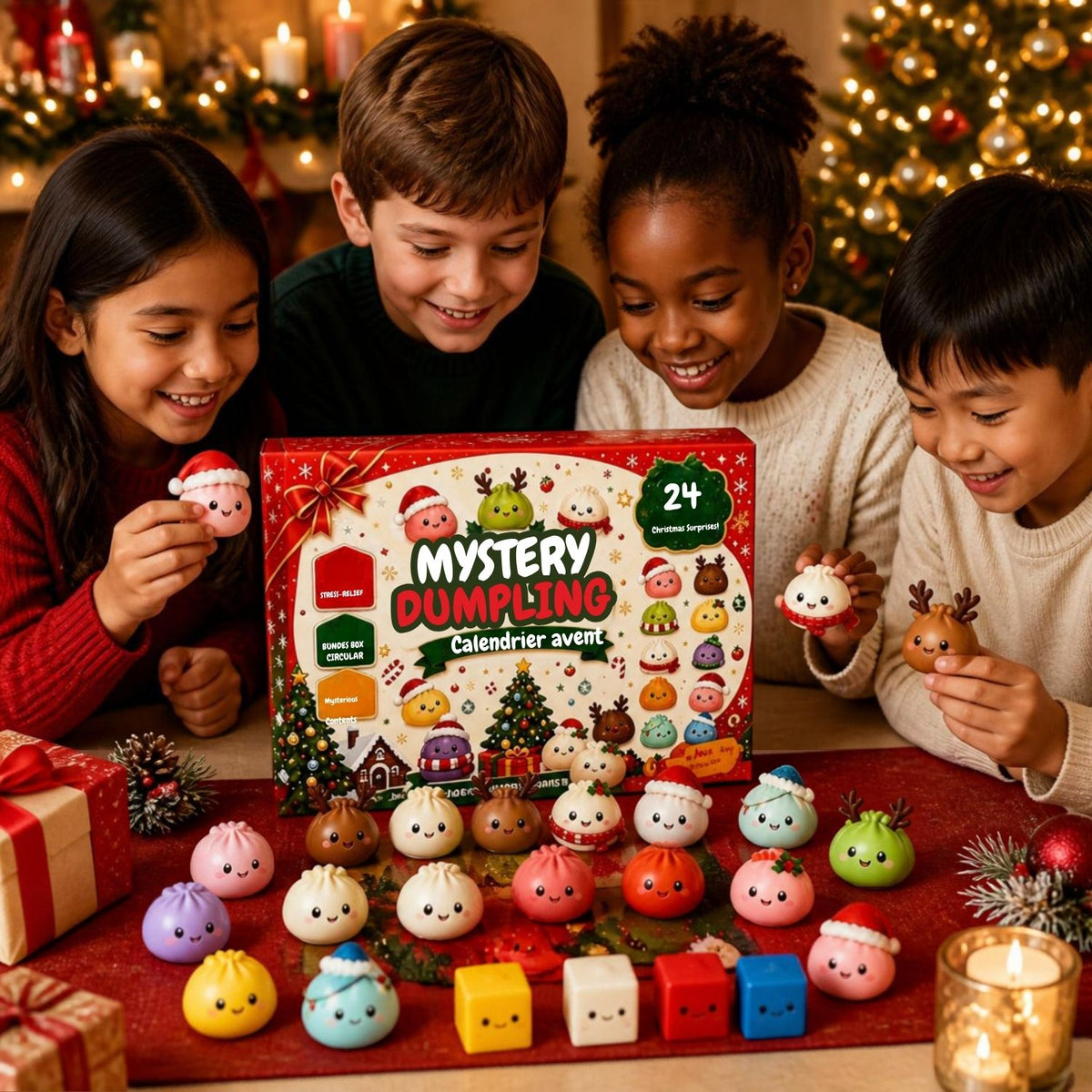 calendrier de l'avent enfant 2026 rempli de 24 dumplings squishys surprises