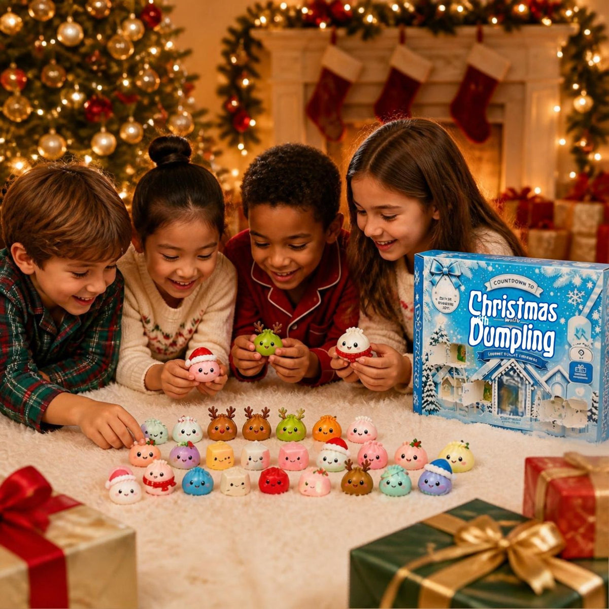 des enfants la veille de Noële avec les 23 premières surprises du calendrier de l'avent
