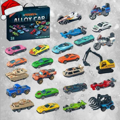 boite de calendrier de l'avent enfant contenant 24 petites voitures jouets miniatures pour le décompte d'avant Noël