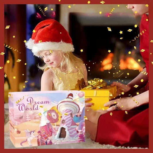 fillette timide de recevoir un magnifique calendrier de l'avent enfant pour fille