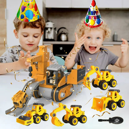 camion-jouet-géant-et-4-quatre-camions-jouets-petits