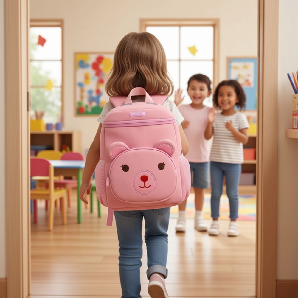 cartable maternelle Ourse rose modèle animaux attachant confortable, léger grand espace