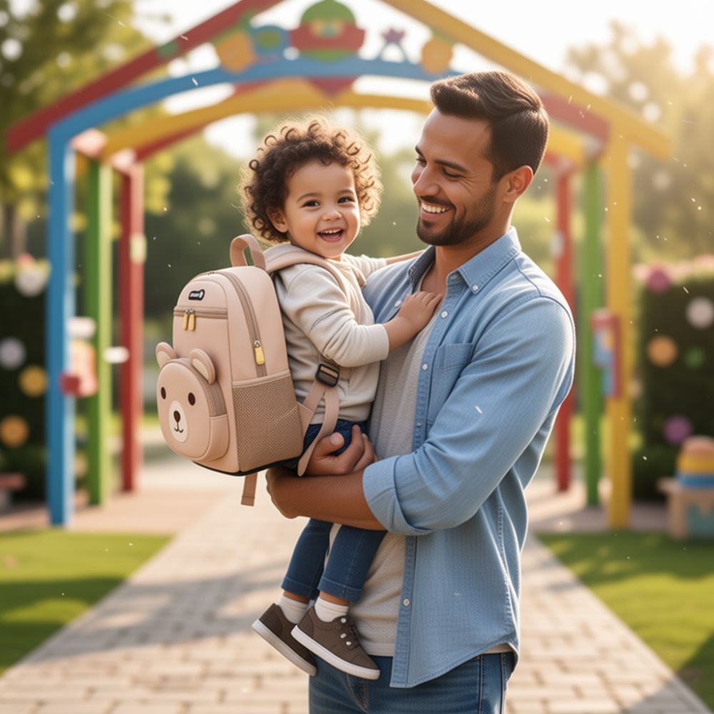 cartable maternelle modèle animaux ourson beige attachant  