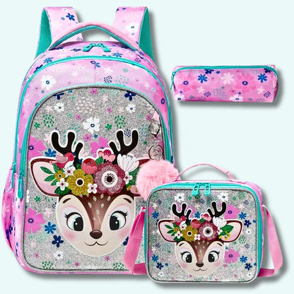  cartable fille CP grand et solide inclus sa trousse et sa boite a dejeuner