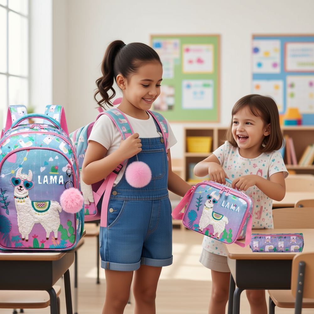  cartable fille CP lama avec fourrure douce à caresser pendant le transfort n anti stress sensoriel efficace pour les élèves