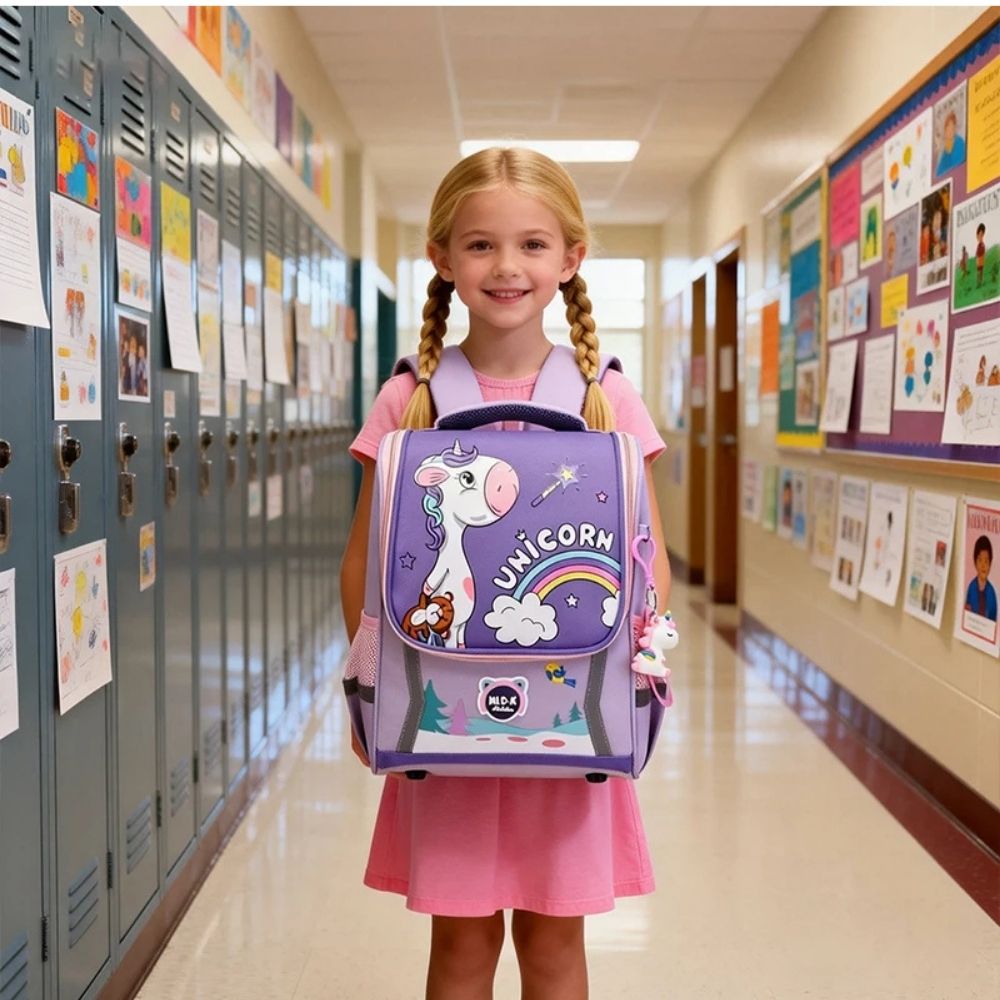 cartable fille CP apelé le sac icorne™ confortable, léger et bretelles ultra rembourré pour un maximum de confort et d'effficacité