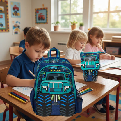 cartable maternel garcon 2 morceaux: Trousse  extensible super Truck et son sac à dos garçon de maternelle 5 ans