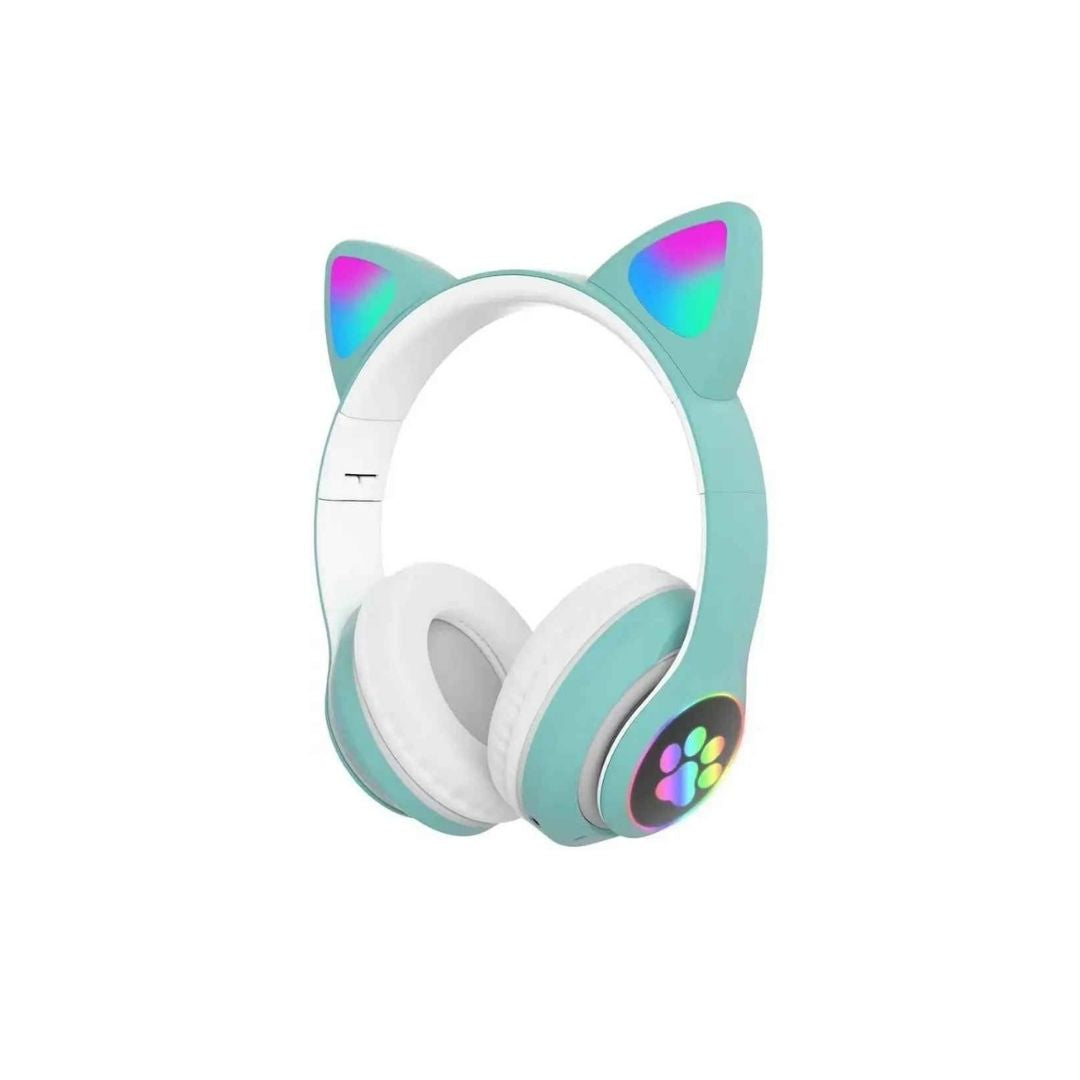 écouteur sans fil vert chat Led versatile avec fil ou blue tooth au choix