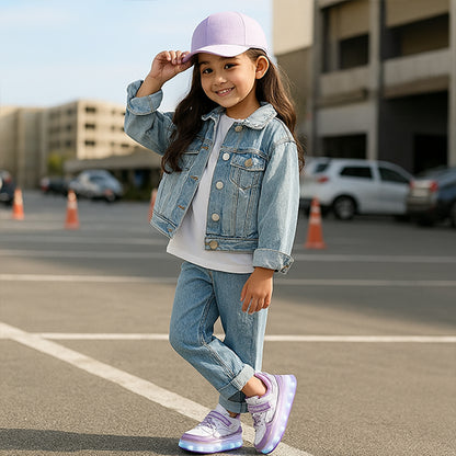 fille à la mode avec ses chaussure a roulette à Led multicolore
