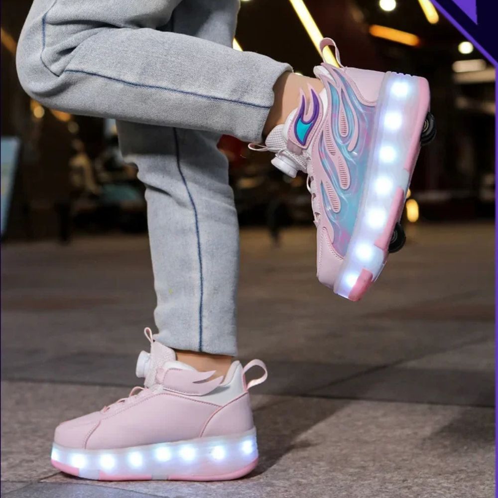 chaussures à  roulettes pour fille active rose avec flamme design à la mode