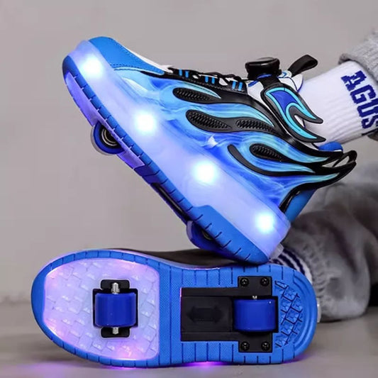 Belles chaussures à  roulettes bleues pour garçon avec option 2 ou 4 roulettes. et LUMIÈRES Led