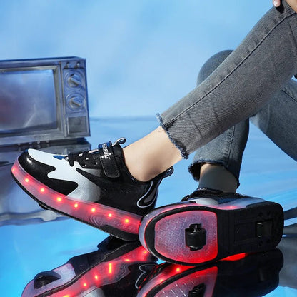 Chaussures à Roulettes Enfants noire avec Led multi colore