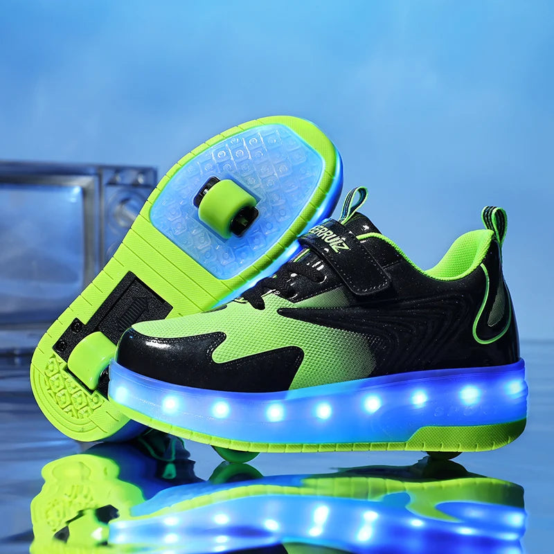 chaussures à roulettes vert-lime-sécuritaire LED techno kids
