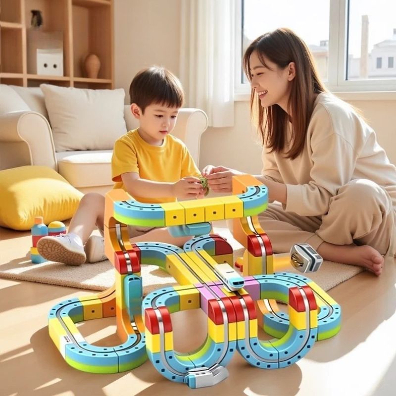 Prendre plaisir à construire avec son enfant et le découvrir sous un angle différent avec son circuit voiture enfant