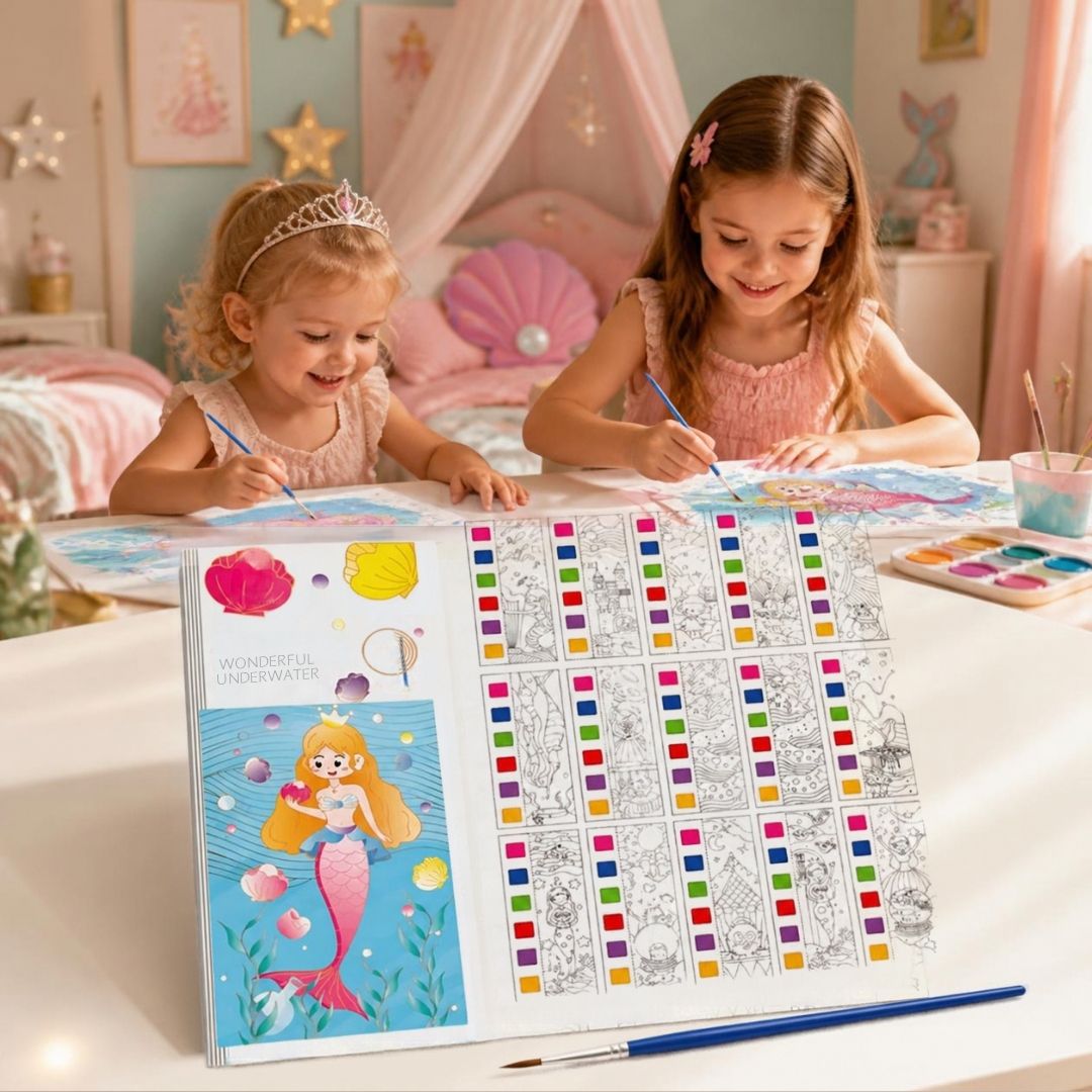 2 petite princesse entrain de peinturer et de recevoir leur  coloriage enfants