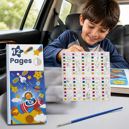 un garçon en voiture entrain de faire du  coloriage enfants