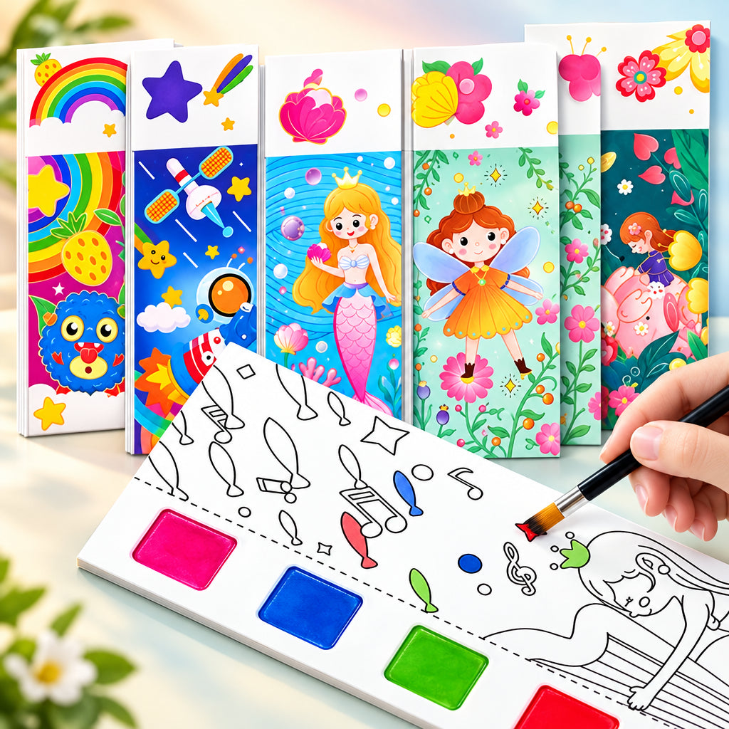 présentation des 5 livrets de peinture quarelle portatif de coloriage enfants