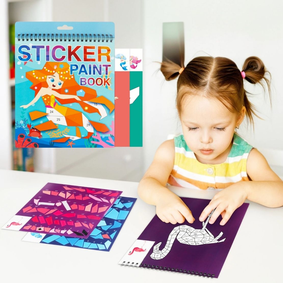 coloriage magique maternelle  coller des stickers numérotés créer et apprendre à compter. les sirènes