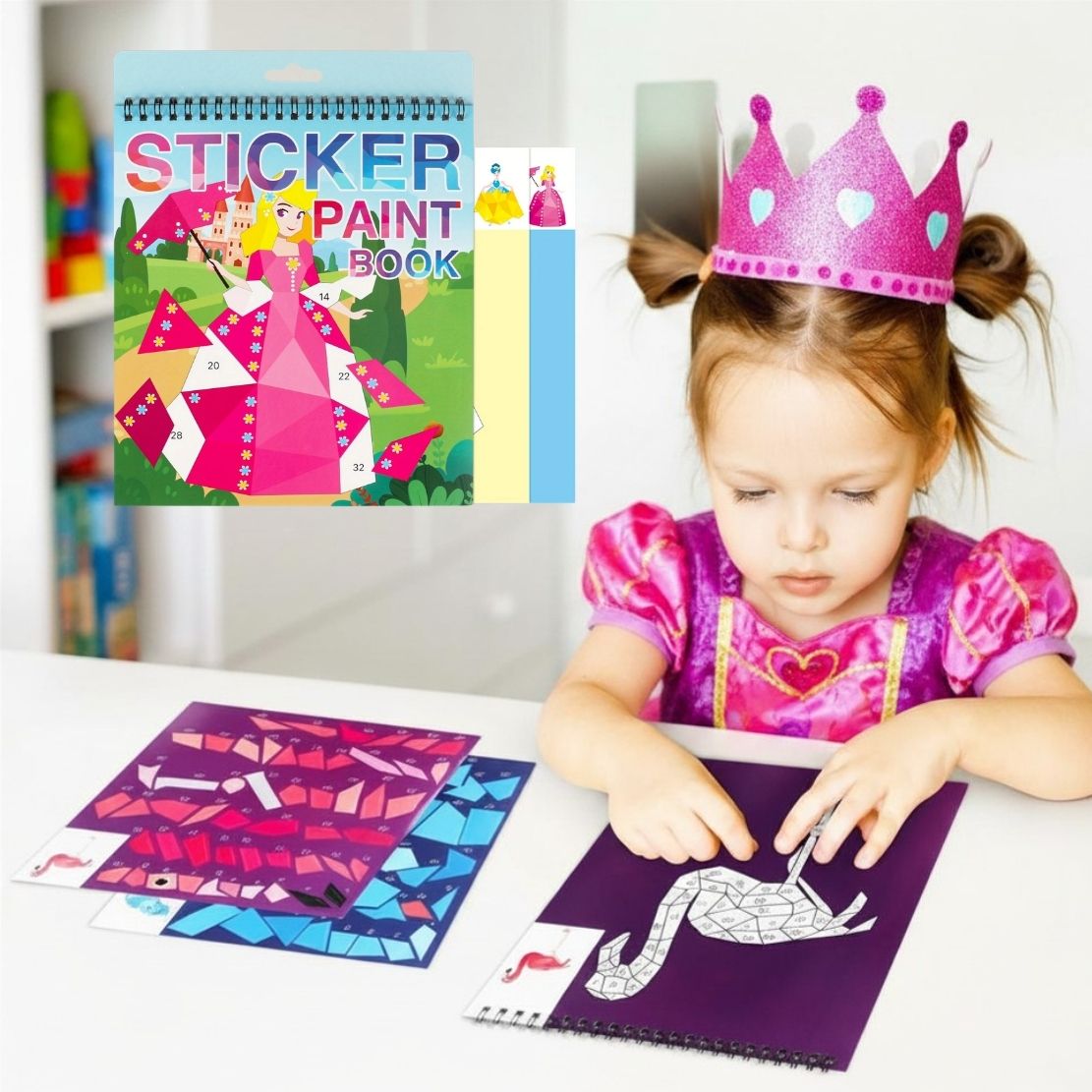 coloriage magique maternelle  coller des stickers numérotés créer et apprendre à compter. les Princesses