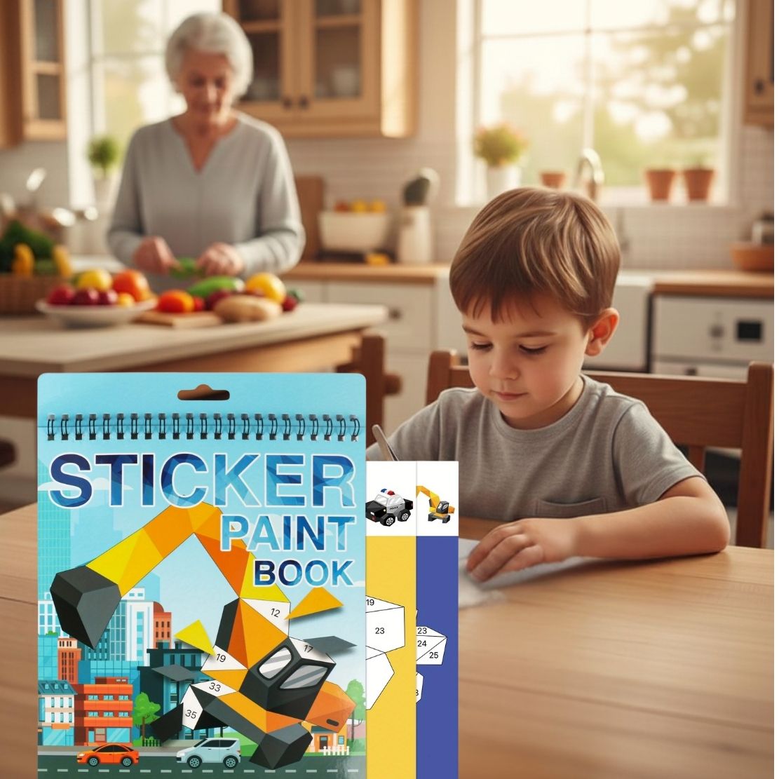 coloriage magique maternelle  coller des stickers numérotés créer et apprendre à compter. les camions