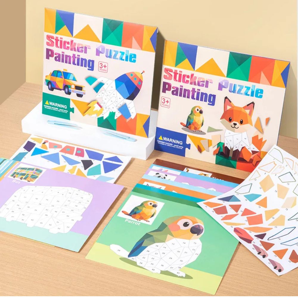 coloriage par numéro    stickers  puzzle d'autocollants  animaux et transport