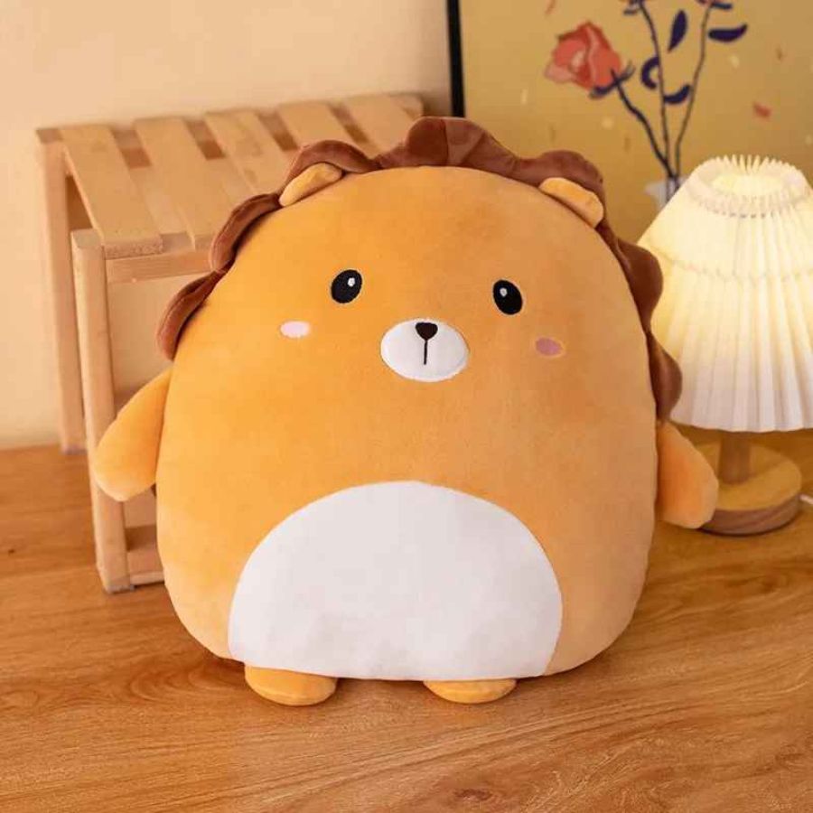 un magnifique coussin enfant tout rond en forme de lion Kawaii Zoo Animal Peluche oreiller lavable