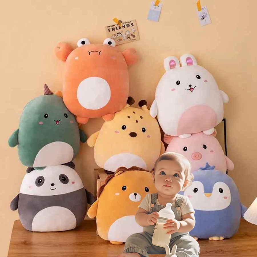 Magnifique coussin enfant rond en forme de grosse peluche animal pour bébé et enfant ajoute une touche  de mignon Kawaii Zoo Animal Peluche oreiller