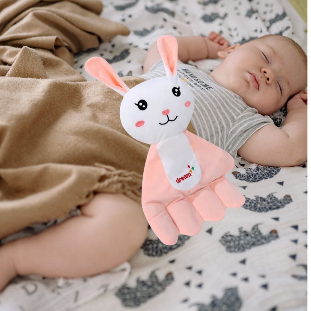 cousssin pour bebe en forme de main d'adulte chaude Lapin rose