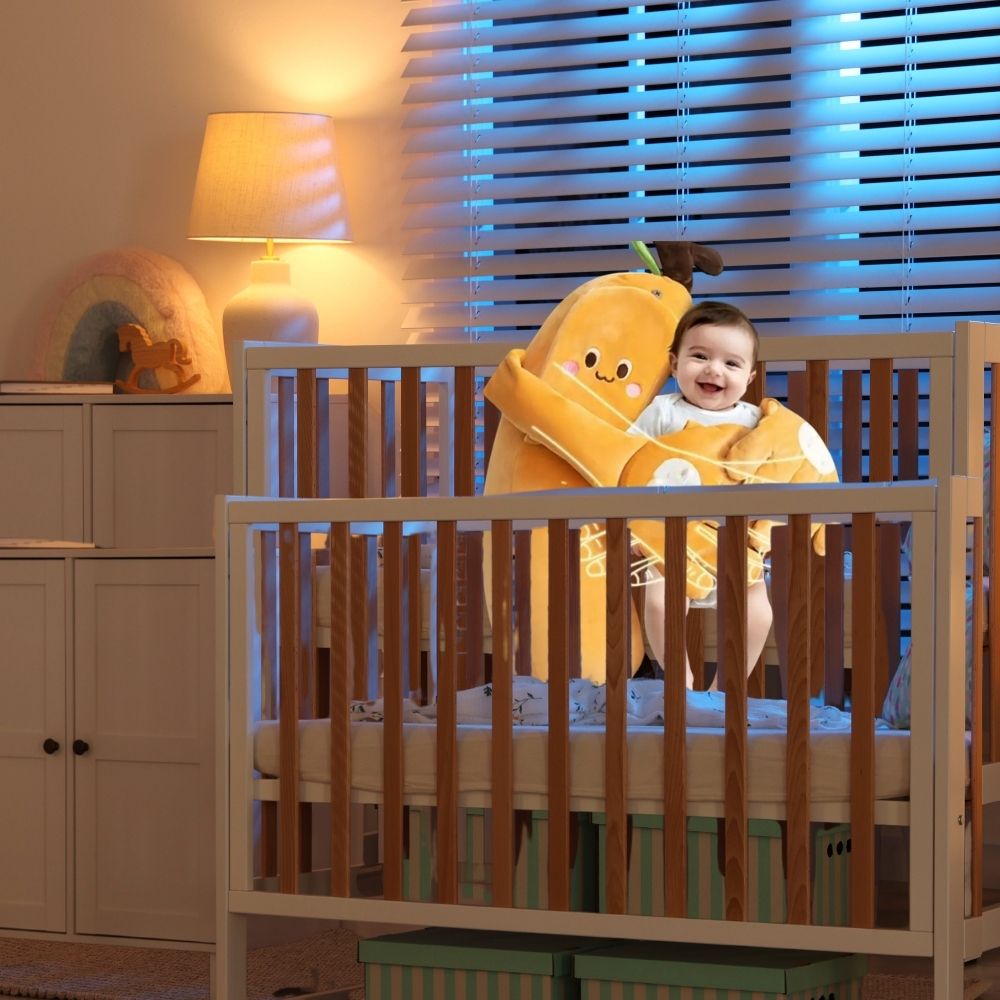 coussin pour bebe maman banane endort en douceur avec musique, chaleur et tapotement