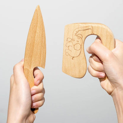 les 2 couteau enfant en bois modèles pour petites main tenu ergonomique motricité