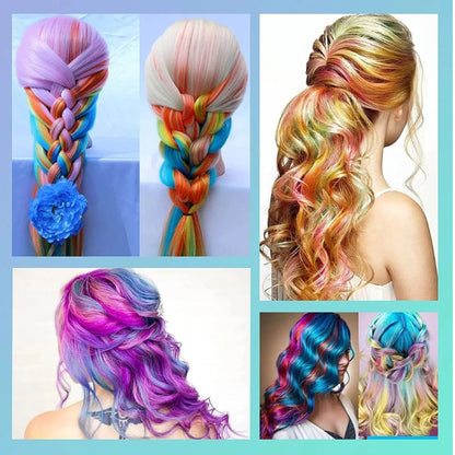 des exemple de coiffure manifique agrémentées de couleur vives appliquées avec la craie pour cheveux