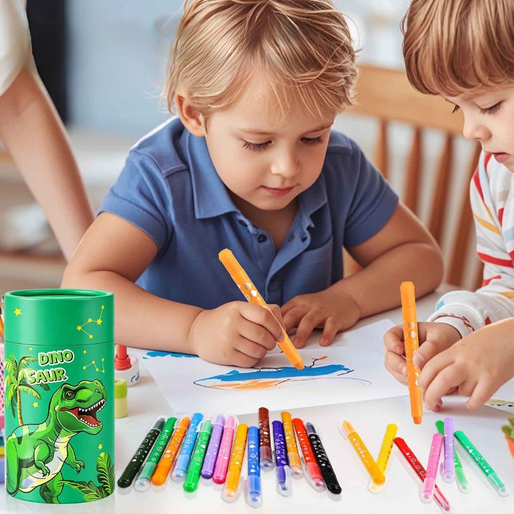 crayons de couleur  incassable en boite de 12 ou 24 version dinosaure