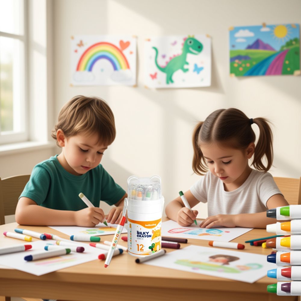 crayons de couleur pour 3 ans et plus, prise ergonomique , tourner pour affiner la pointe- pointe grasse facile à appliquer sans beaucoup  de force dans le poignet