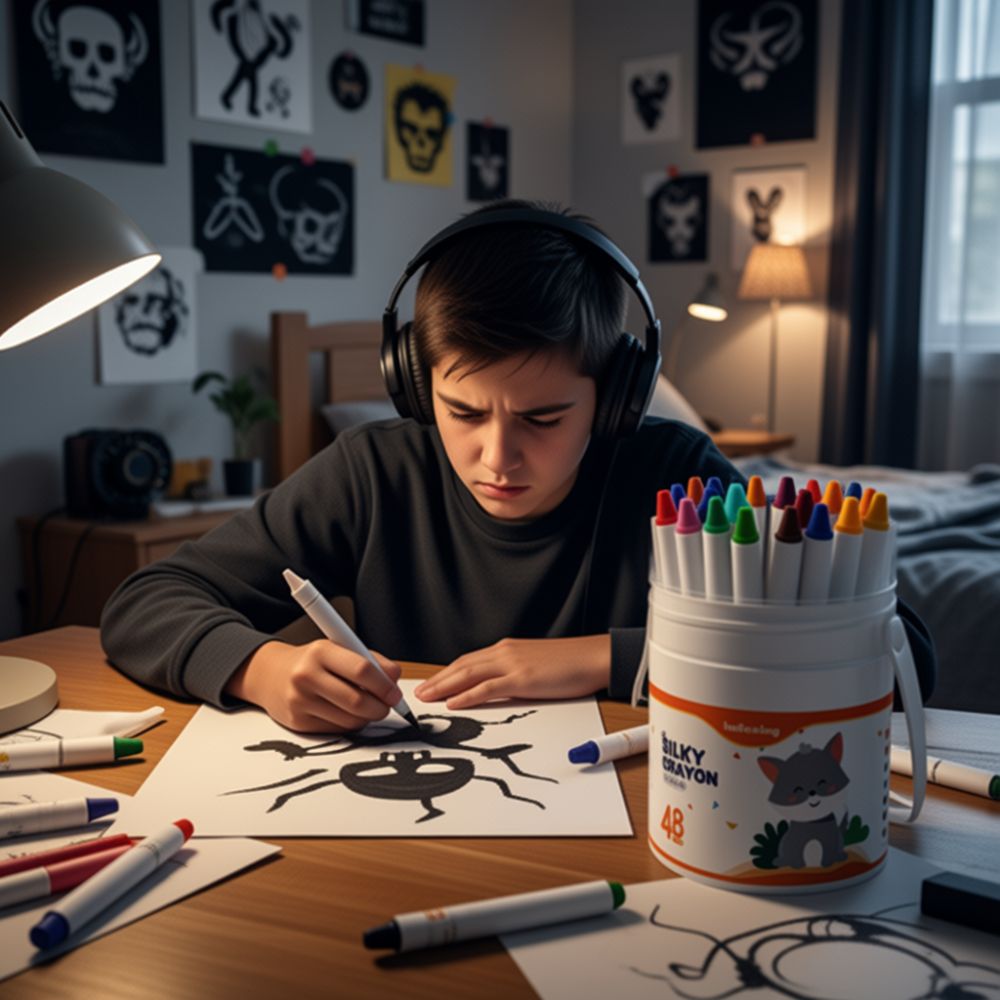 crayons de couleurla maison, prise ergonomique, tourner pour affiner la pointe , dialoguer avec son enfant au travers du dessin.