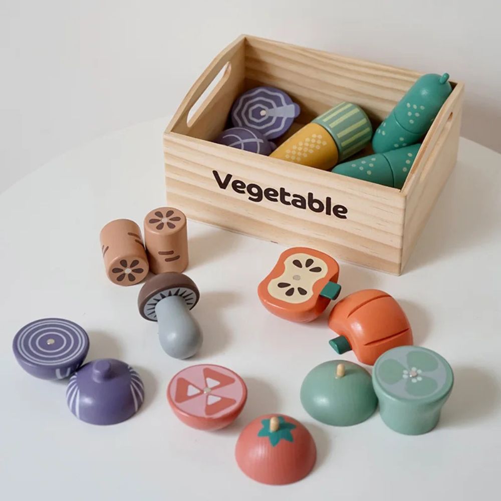 nourriture en bois MONTESSORI caisse de légumes pour cuisine enfant.