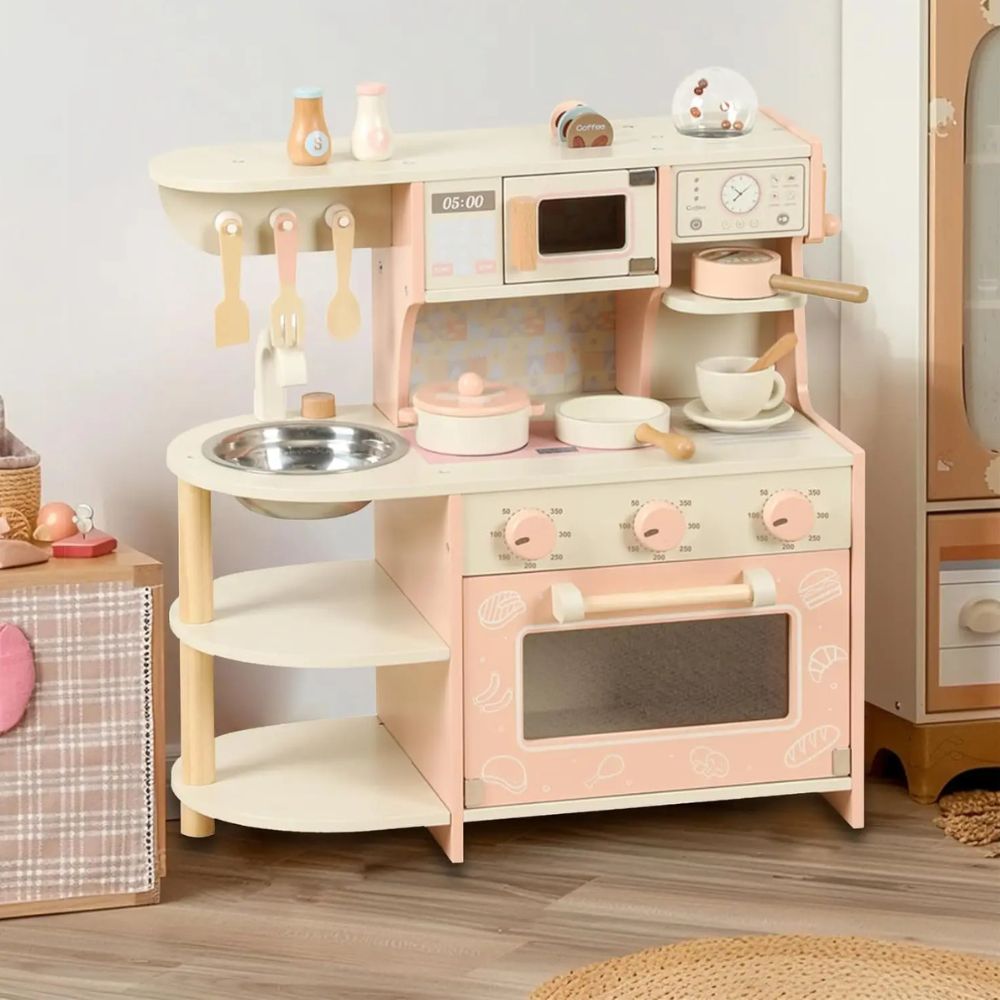 cuisine enfant rose et blanc cassé pour petit espace et grand plaisir