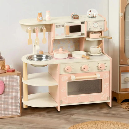 cuisine enfant rose et blanc cassé pour petit espace et grand plaisir