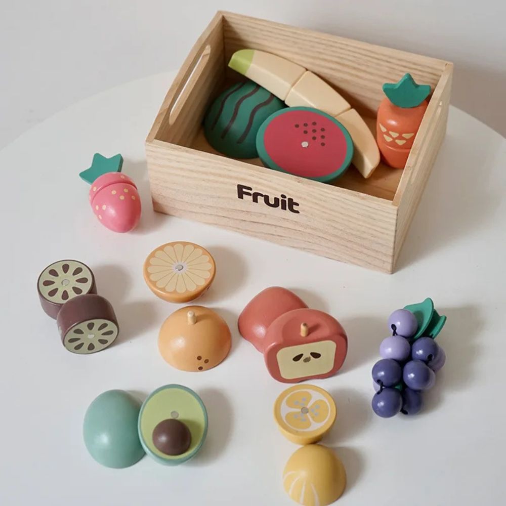 nourriture en bois MONTESSORI caisse de fruits pour cuisine enfant.