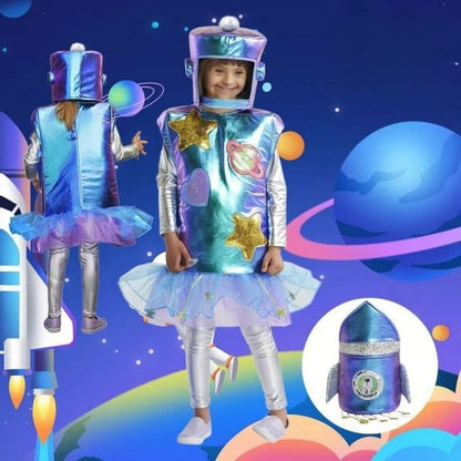 une grande fille de 13 ans porte son deguisement Halloween enfant de robot 2 pièces 