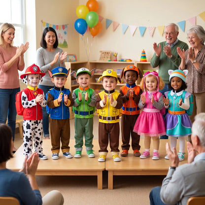7 deguisement enfant 3 ans environ représentant des personnages de la série télévisée Pat Patrouille