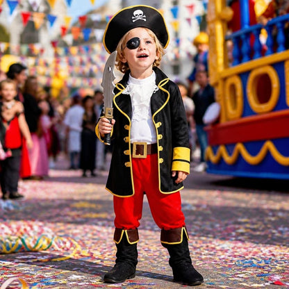 un bambin de 3 ans a la foire en deguisement pirate