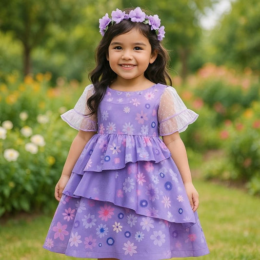 Robe chic de déguisement de princesse violet pour filles de 2 à 10 ans
