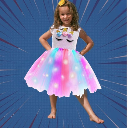 Déguisement princesse et de licorne lumineuse avec lumières LED pour Halloween.