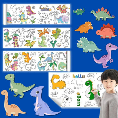 dessin coloriage de dinosaures rigolos 3 rouleaux  d'activités simples et rapides à installer 