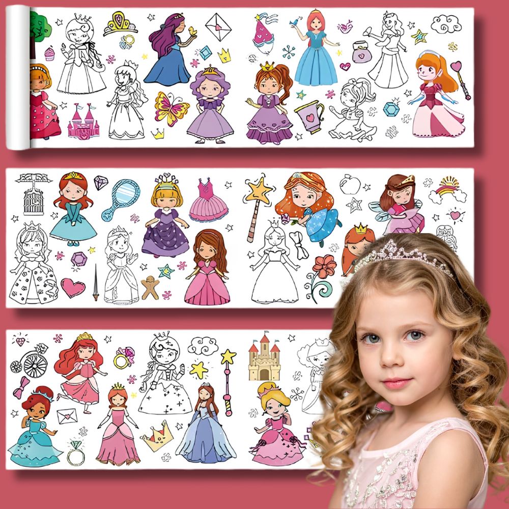 dessin coloriage de  princesses mignonnes 3 rouleaux  d'activités simples et rapides à installer 