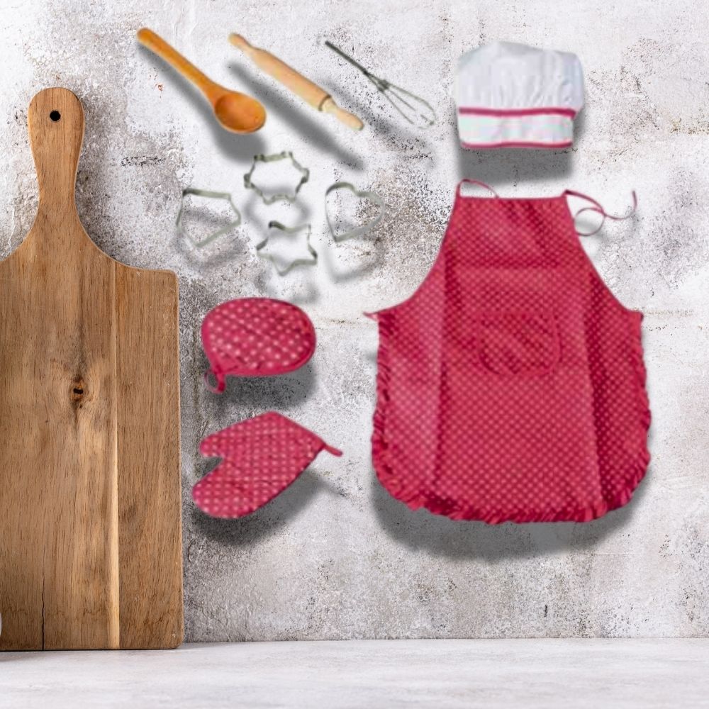 TABLIER CUISINE ENFANT rose avec la coiffe de cuisinier pour une enfant jeu de dinette enfant